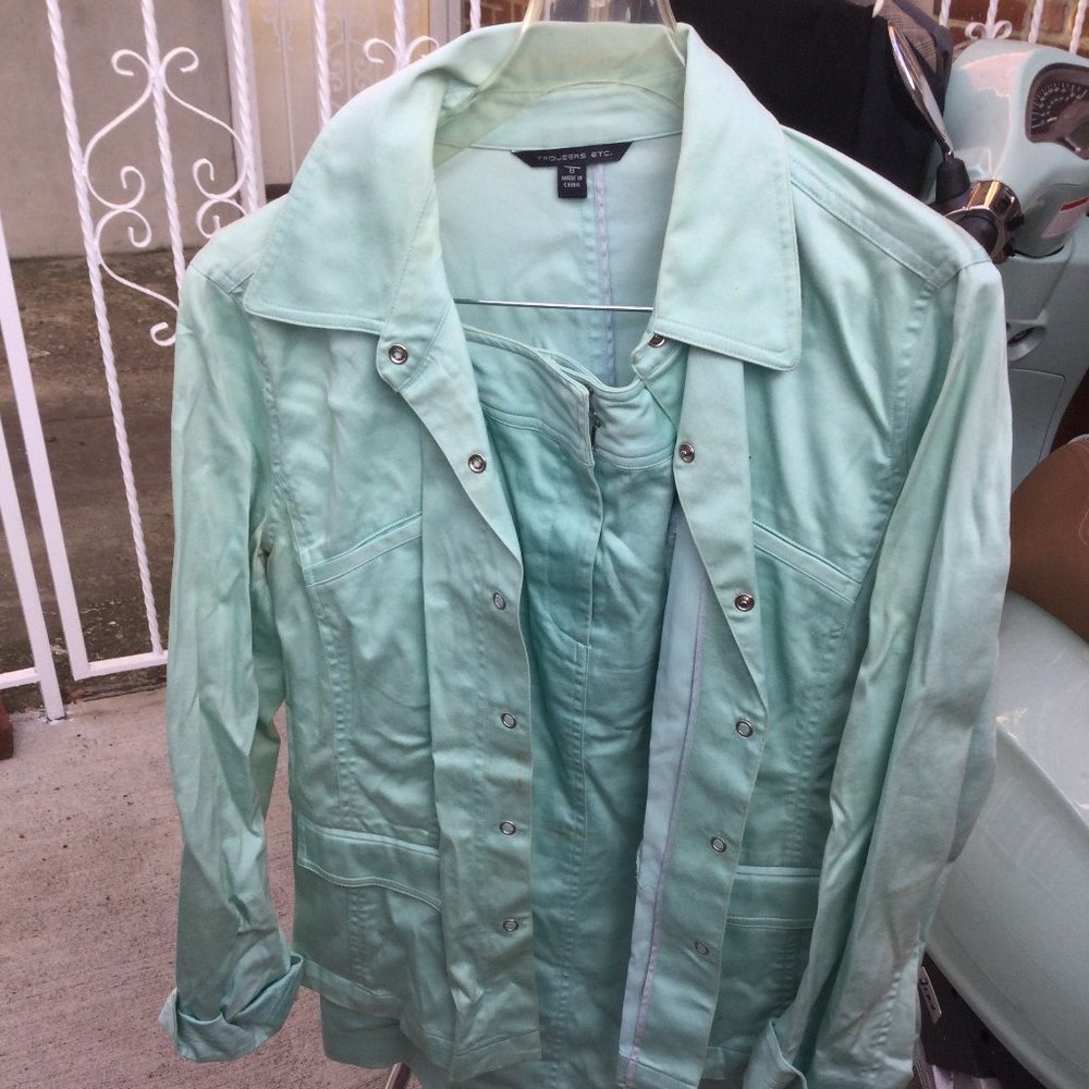 100% Cotton Denim-Style Teal Jacket and Midi-Skirt